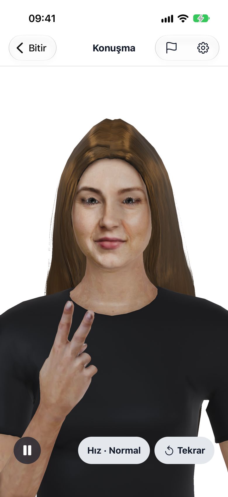 Uygulamada avatar, eczacının söylediği cümleyi Türk İşaret Dili'nde gösteriyor