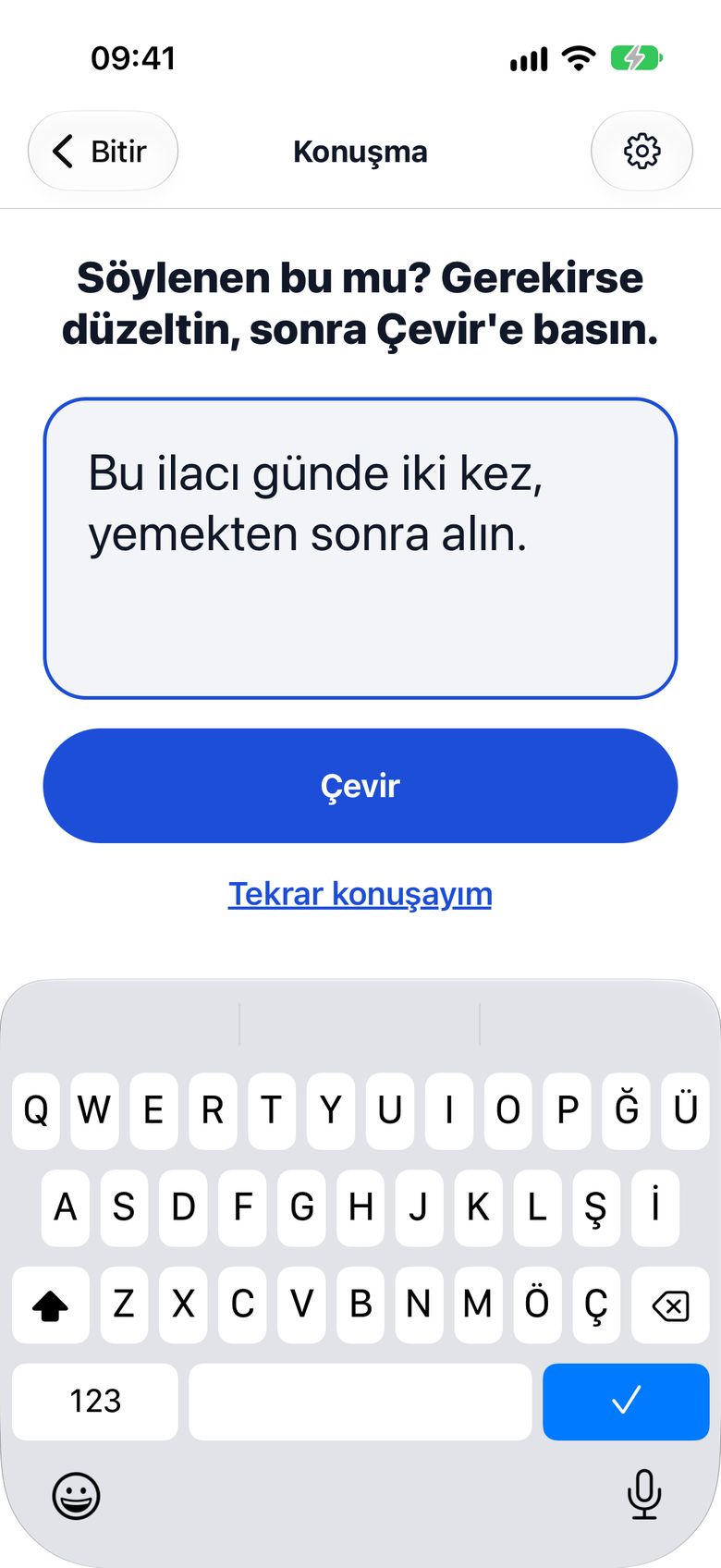 Söylenenin yazıya döküldüğü kontrol ekranı